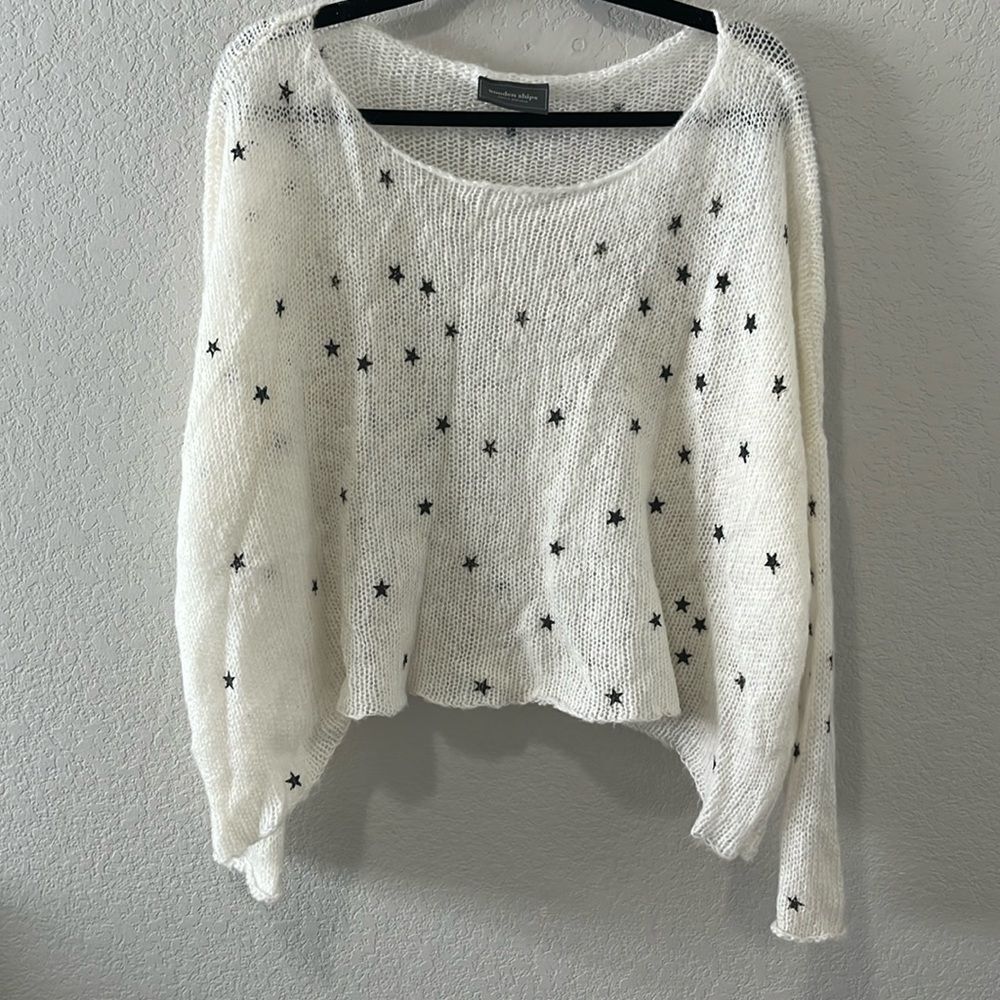 WOODEN SHIPS Star Open Weave Scoop Neck Knit Sweater, Size S/M